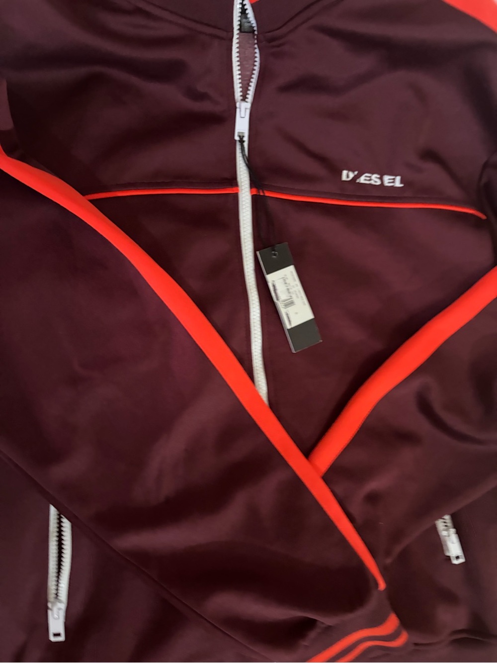 Diesel Men's Burgundy Performance Jacket with Red Trim